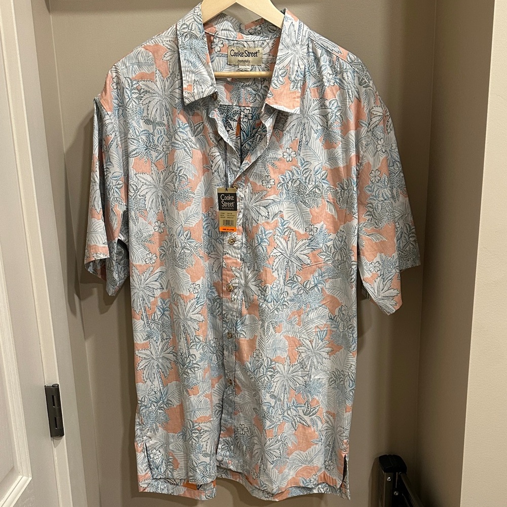 Casual Street Men's Tropical Print Shirt - Blue and Peach